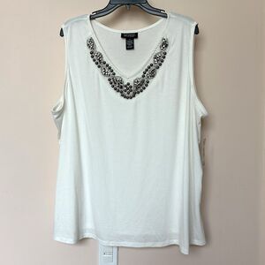 Catherine’s Black Label Top 2X Sleeveless Pullover Beaded Cream Career NWT